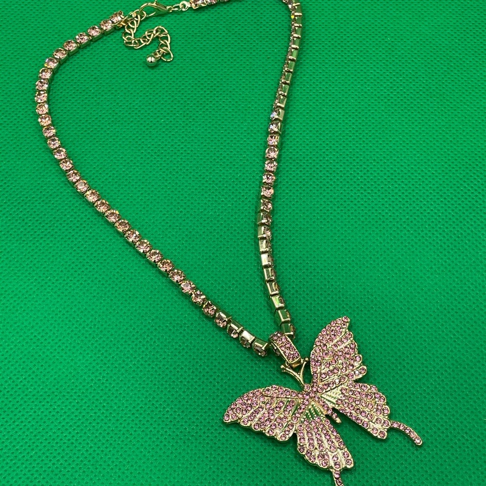 Pink Rhinestone Butterfly Choker - Picture 2 of 2